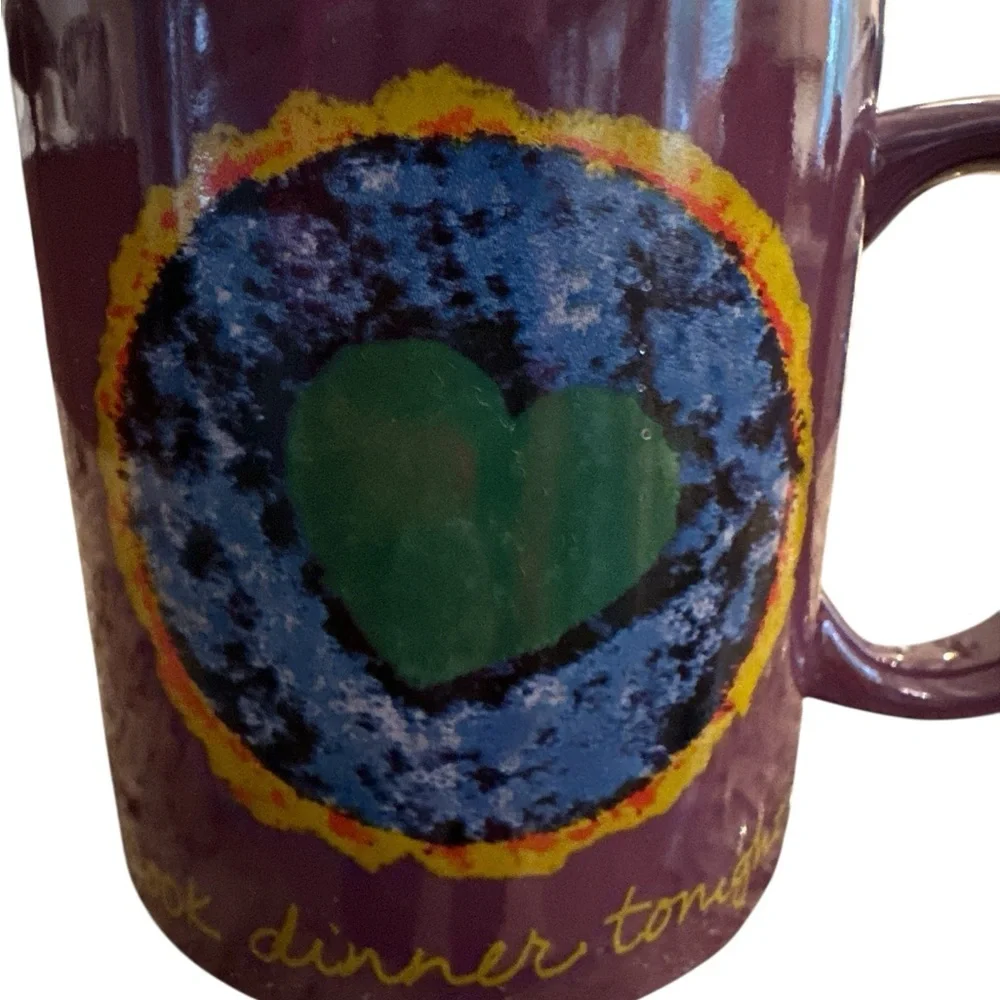 Penzeys Purple ‘Heal The World Cook Dinner Tonight’ Coffee Mug VTG